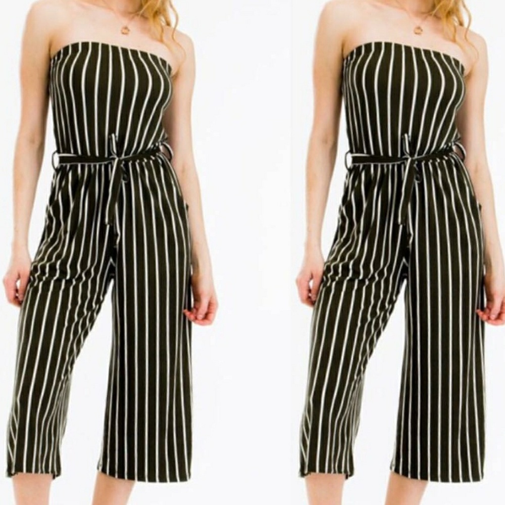 Only 1 left $15! Olive strip jumpsuit - Picture 2 of 2